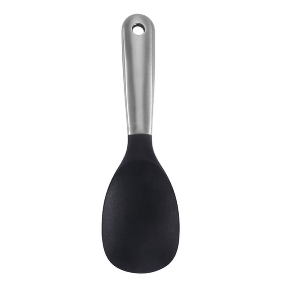 9.2*2.7" Stainless Steel Silicone Rice Spoon, Non-Stick Rice Paddle with Hanging Hole, Heat-Resistant Rice Scoop for Mashed Potatoes, Nonstick Cooker Utensil, Kitchen Essential (Black)