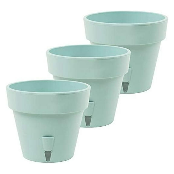 9.2 Inch Latina Self Watering Planters (Set of 3) in Jade - Flower Pot with Bottom Watering and Water Level Indicator for Indoor/Outdoor use for All Plants, Flowers,