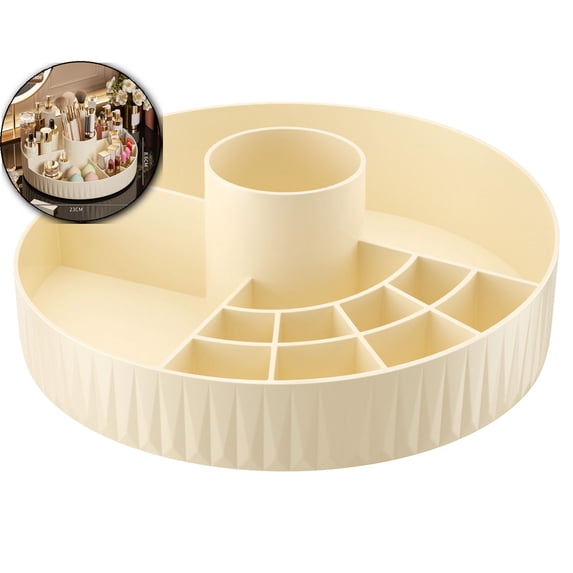 9.2-Inch Rotating Cosmetic Organizer – 360° Turntable Makeup Brush & Skincare Storage Box with Clear Compartments, Lazy Susan for Vanity, Bathroom, or Kitchen