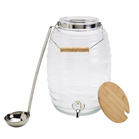 9.2 Liter Jaron Vitrolero Glass Beverage Drink Dispenser Set Agua Frescas Lemonade with Ladle