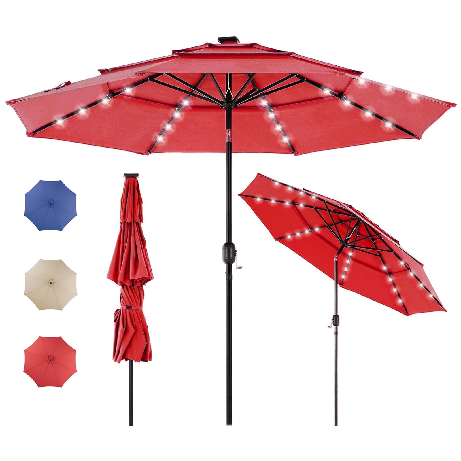 9.2 ft Outdoor Patio Umbrella with Crank and Push-Button Tilt, Market Umbrella with 8 Sturdy Ribs for Deck, Pool, Porch, Garden, Red