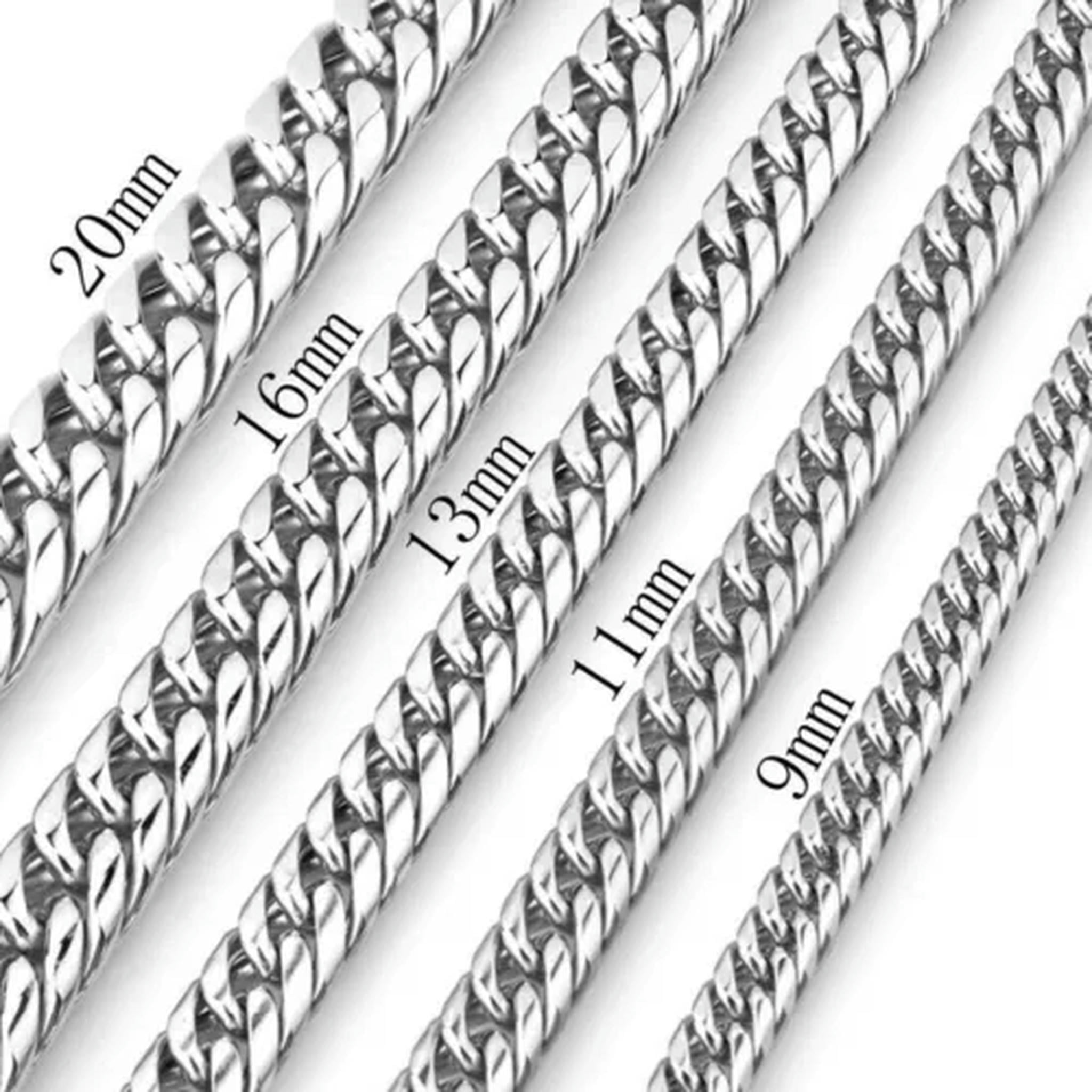 9-20mm Silver Stainless Steel Curb Cuban Link Chain Necklace
