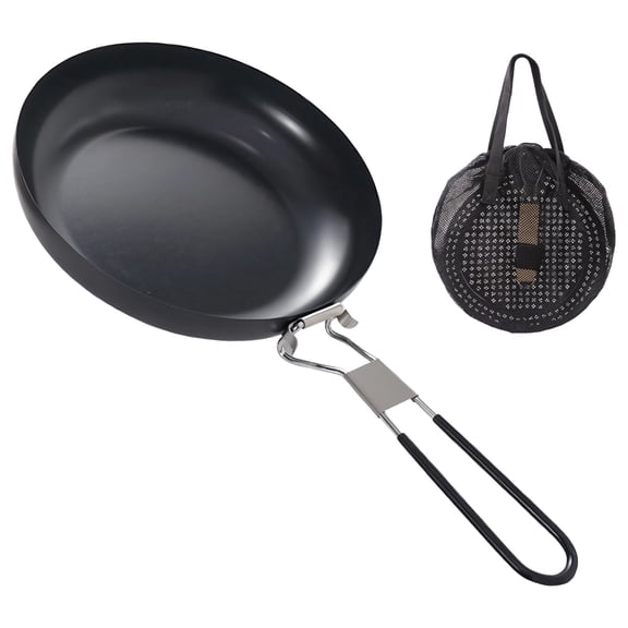 9 in / 22.9 cm Nonstick Camp Fry Pan with Collapsible Handle & Storage Bag, Lightweight Iron Frypan for Outdoor Camping, Backpacking, Grilling, BBQ, Even Heating