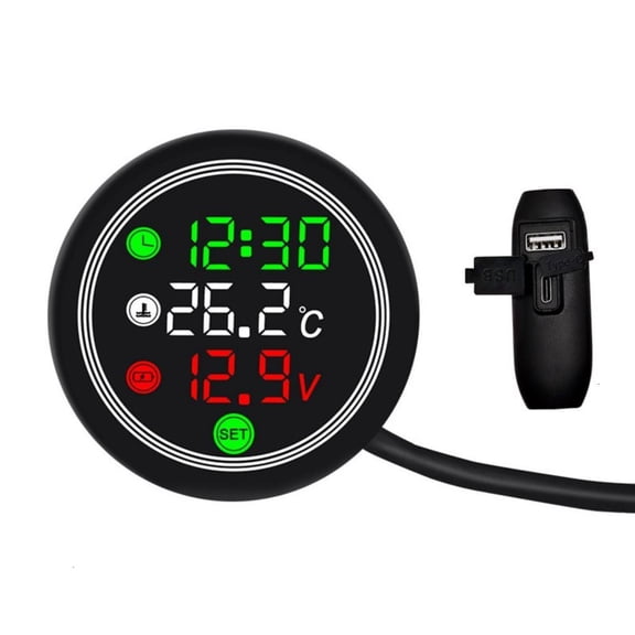 9-24V Digital Voltage Meter Motorcycle Voltmeter Voltage Temperature Tester