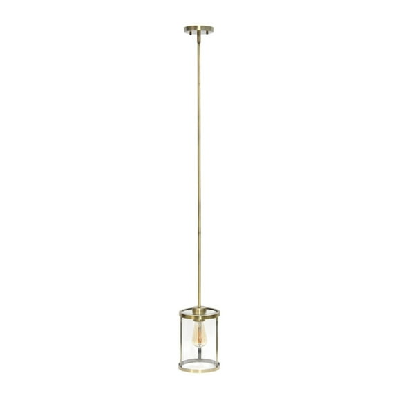 9.25" Adjustable Traditional Vintage Modern Industrial Farmhouse 1-Light Metal Hanging Ceiling Pendant, Antique Brass
