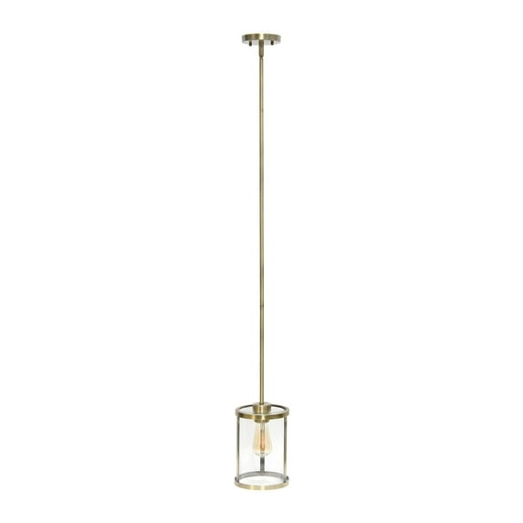 9.25" Adjustable Traditional Vintage Modern Industrial Farmhouse 1-Light Metal Hanging Ceiling Pendant, Antique Brass