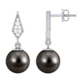 thumbnail image 1 of Rosec Jewels 9.25 CT Diamond Earrings with Tahitian Pearl Drop, Pearl and Diamond Art Deco Earrings, Pearl Earrings with Diamond in Illusion Setting, 10K White Gold, 1 of 7