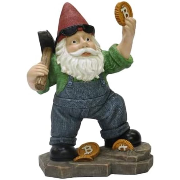 9.25" H Mining Garden Gnome Mining Bitcoin Statue for Home and Garden Decor Figurine$$Garden & Patio