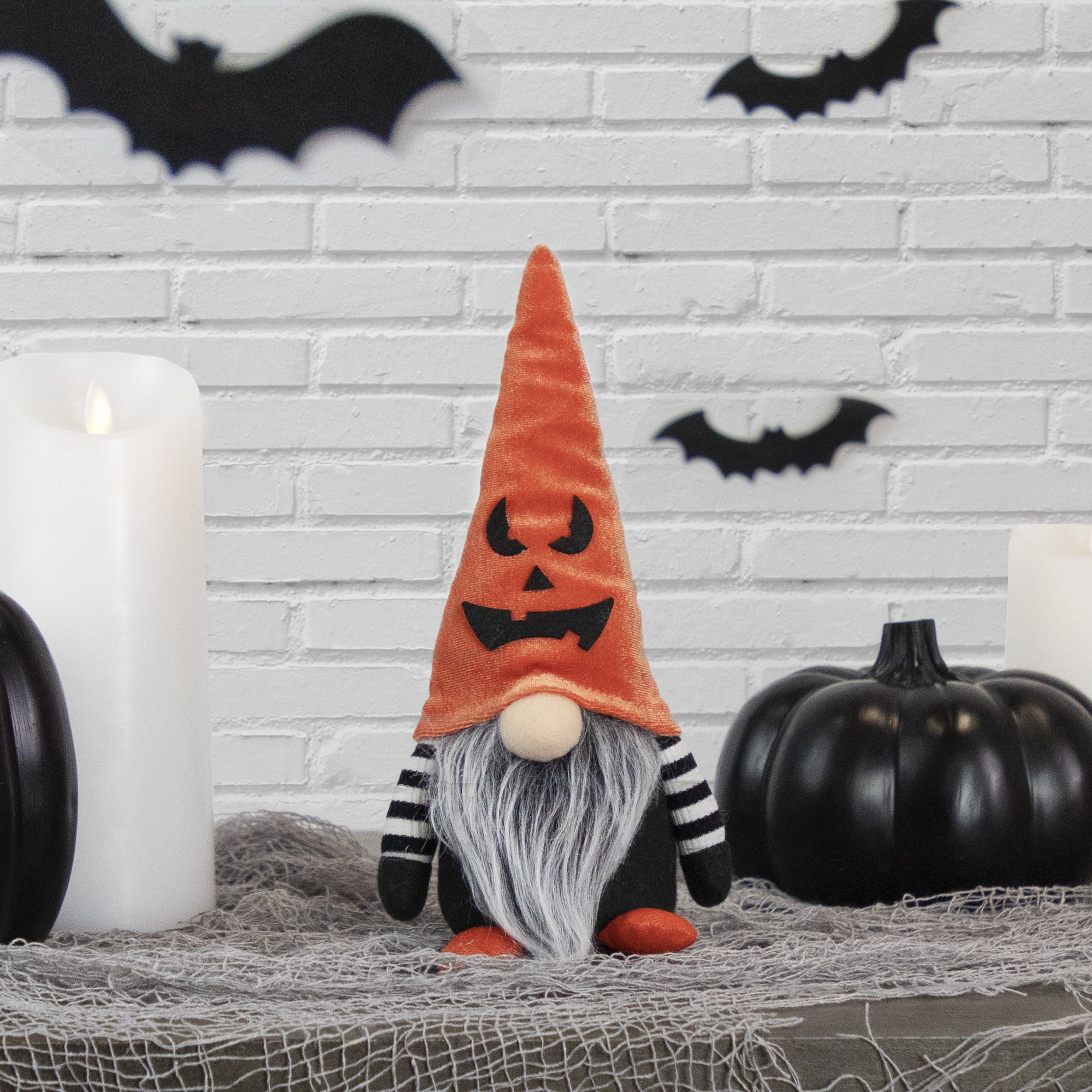 9.25" Halloween Jack-O-Lantern Striped Tabletop Gnome Figurine