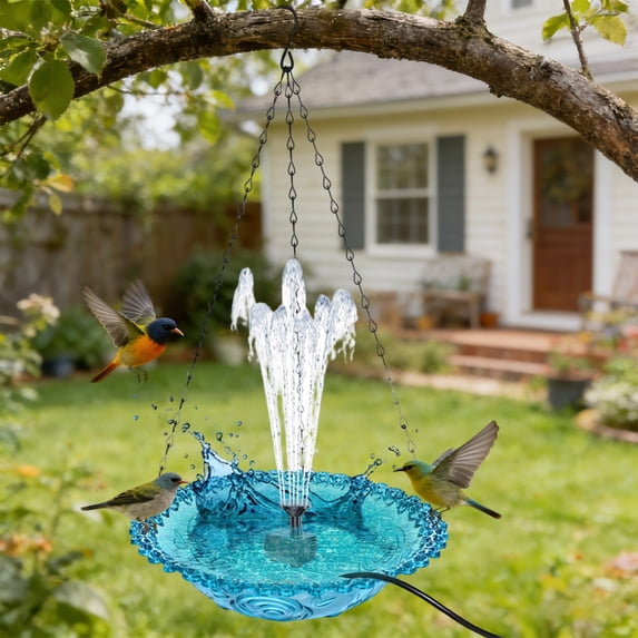 9.25" Hanging Bird Bath Fountain-2026 Outdoor Hanging Bird Bath with USB Powered, Large Humming Birds Baths Fountains for Outdoor Garden Backyard Patio Lawn Decor