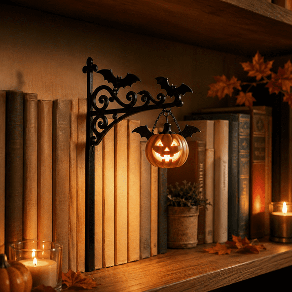 9.25 Inch Ghost Library Lantern Bookshelf Lamp, Halloween Decorative Bookshelf Light with Warm LED, Vintage Metal Book Nook Lantern for Reading Corner Home Library Shelf Decor Gift for Book Lovers