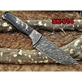 thumbnail image 1 of 9.25" Long hand forged Damascus steel full tang drop point blade skinning Knife, Buffalo Horn scale with Damascus Bolster Cow Leather sheath, 1 of 6