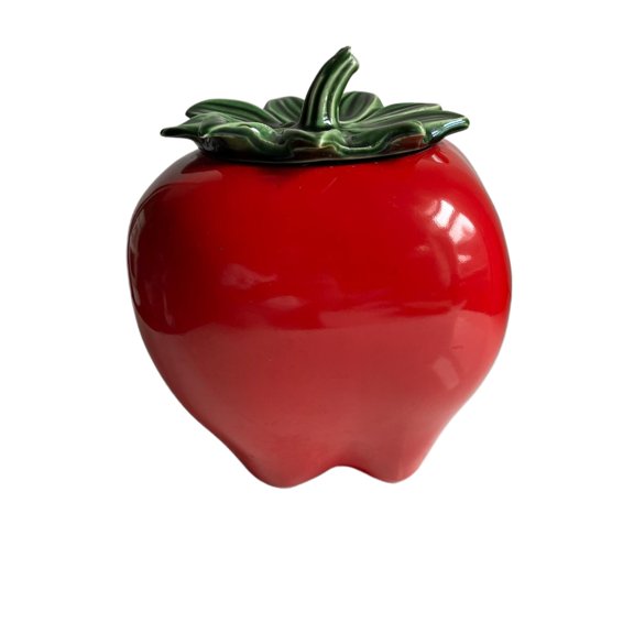 9.25" Modern Ceramic Apple Cookie Jar with Lid, Red Kitchen Jar, Large Apple Ceramic Storage, Retro Kitchen Decor, Containers for Food Cookie Candy