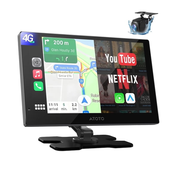 9.25" Portable Carplay Screen with Rearview Camera | Full Android System Car Tablet with Wireless Apple CarPlay & Android Auto, 4G LTE, AI Voice Control/GPS/Mirror Link