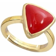 9.25 Ratti Red Coral Ring Original Natural Munga Ring Triangle Shape Unheated Untreated Moonga Gold Plated Adjustable Ring