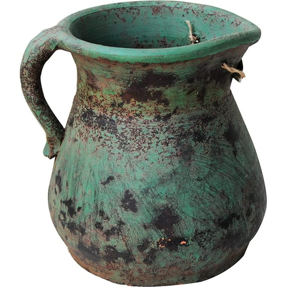 9.25"Tall Egyptian Era Designed Earthen Ware Terracotta Pitcher Shaped Planter with Badged Garden Time