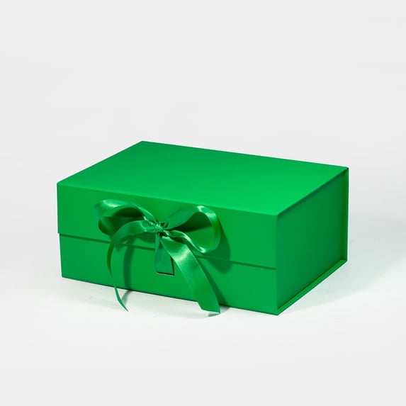 9.25"X6.7"X3.93" Geoto A5 Deep Size Gift Wrapping Box, Magnetic Closure Collapsible White Black Magnet Gift Packaging Box(Green with Ribbon)