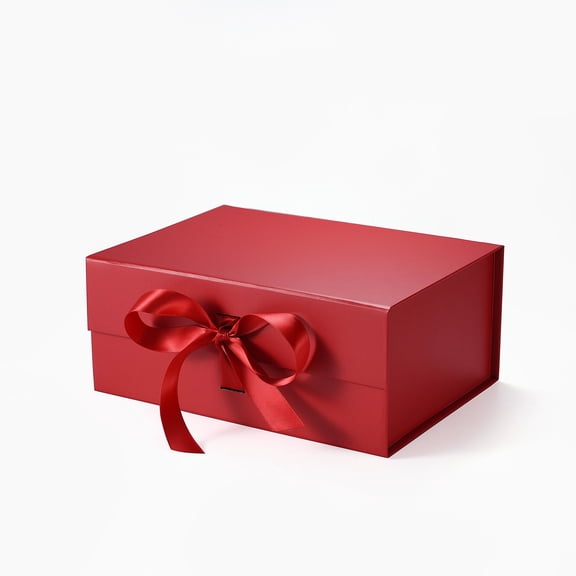 9.25"X6.7"X3.93" Geoto A5 Deep Size Gift Wrapping Box, Magnetic Closure Collapsible White Black Magnet Gift Packaging Box(Red with Ribbon)