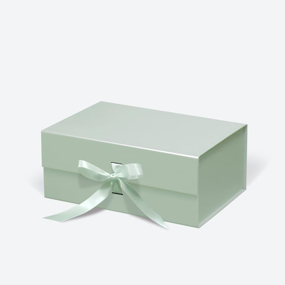 9.25"X6.7"X3.93" Geoto A5 Deep Size Gift Wrapping Box, Magnetic Closure Collapsible White Black Magnet Gift Packaging Box(Sage Green with Ribbon)