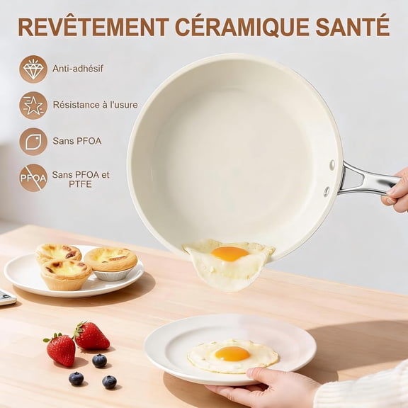 9.25 and 11 Inch Ceramic Nonstick Frying Pan Skillet Set - PFAS- Aluminum Cookware with Stainless Steel Handle for Induction