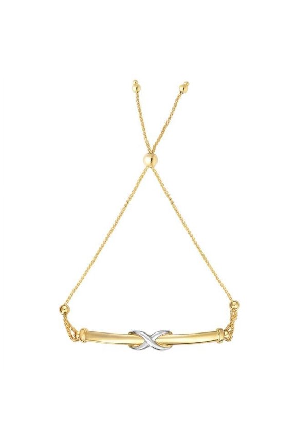 9.25 in. 14K Two Tone Polished Bracelet with Draw String Clasp