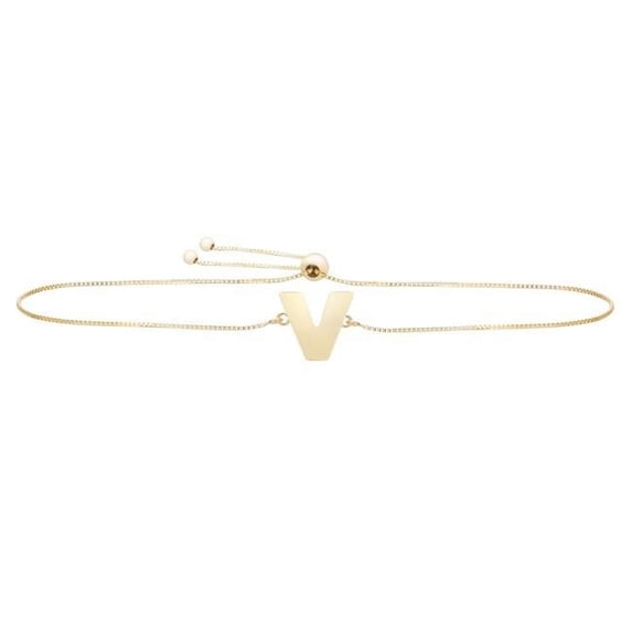 9.25 in. 14K Yellow Gold Polished Initial V Bracelet with Draw String Clasp