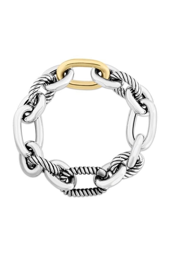 9.25 in. 18K Silver Yellow Oxidized Polished Bracelet with Push in Clasp