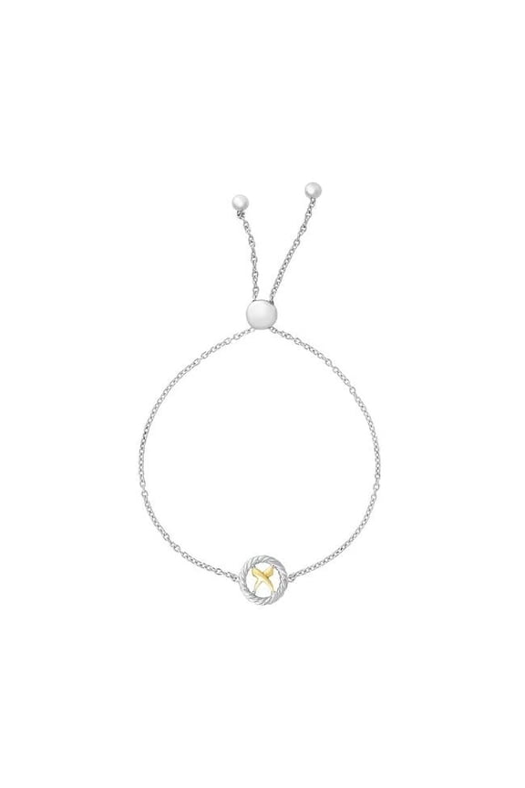 9.25 in. 18K Sterling Silver Yellow Platinum Plating Polished Textured Bracelet with Draw String Clasp