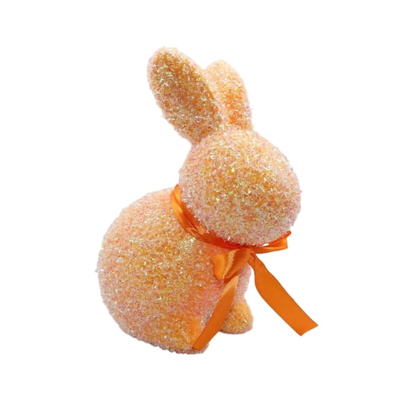 9.25Inch Flocked Bunny Figurine Rabbit Statue with Bow Tie, Glitter Flocked Foam Easter Bunny Table Decor for Spring Garden and Home Decor, Indoor Outdoor Party Centerpiece