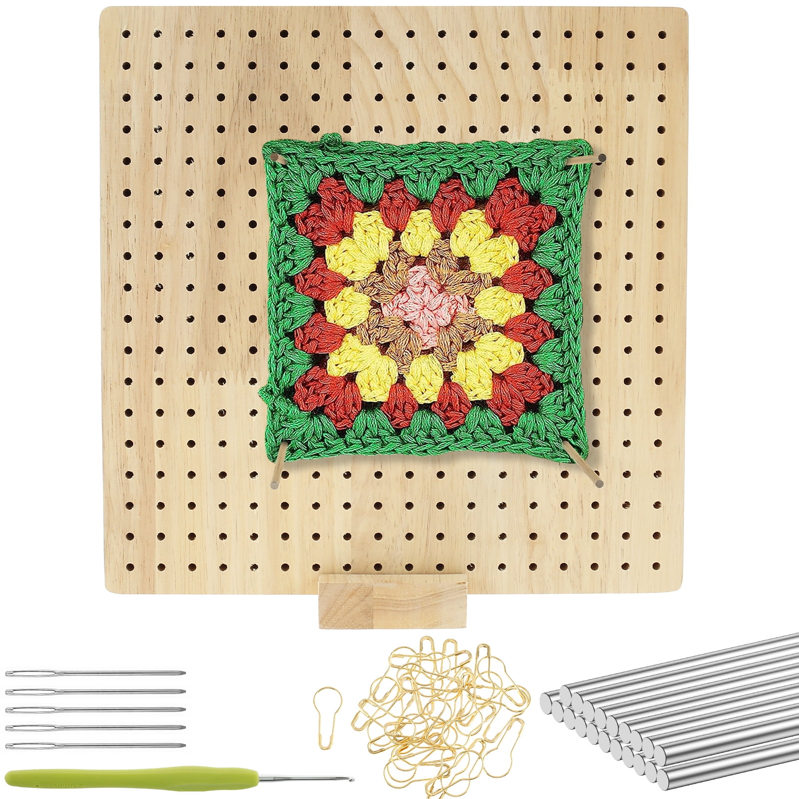 9.25inch Crochet Blocking Board with 20 Steel Rod Wooden Knitting