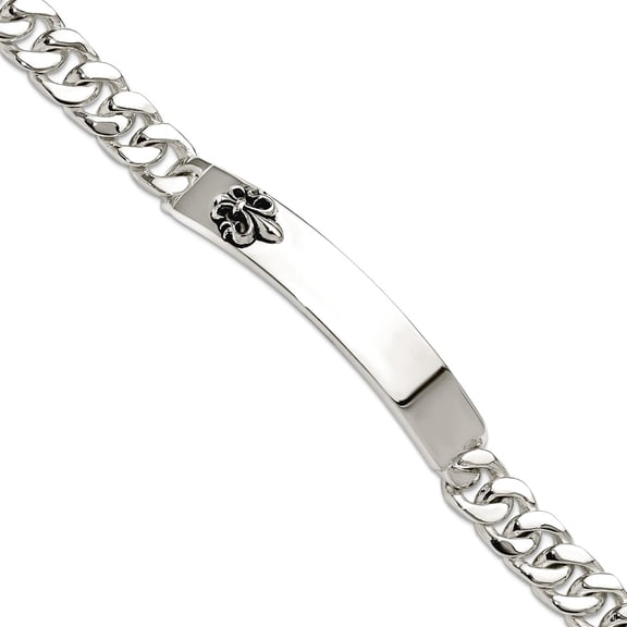 9.25mm 925 Sterling Silver Enameled Fleur-de-lis ID Mens Bracelet 8.5 Inch Identification Bracelet for Men