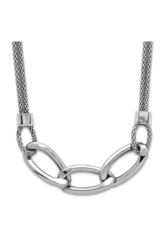 9.25mm 925 Sterling Silver Rhodium Plat Polished Multi-strand With 2 Inch Extension Necklace 16 Inch Strand Necklace for