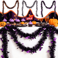 thumbnail image 1 of 9.2Ft Halloween Tinsel Garland with Bat Cutouts, Spooky Metallic Tinsel Vine for Fireplace Mantel, Stair Railing, Wall Backdrop, Haunted House, Indoor Outdoor Halloween Party Home Decor Decorations, 1 of 7