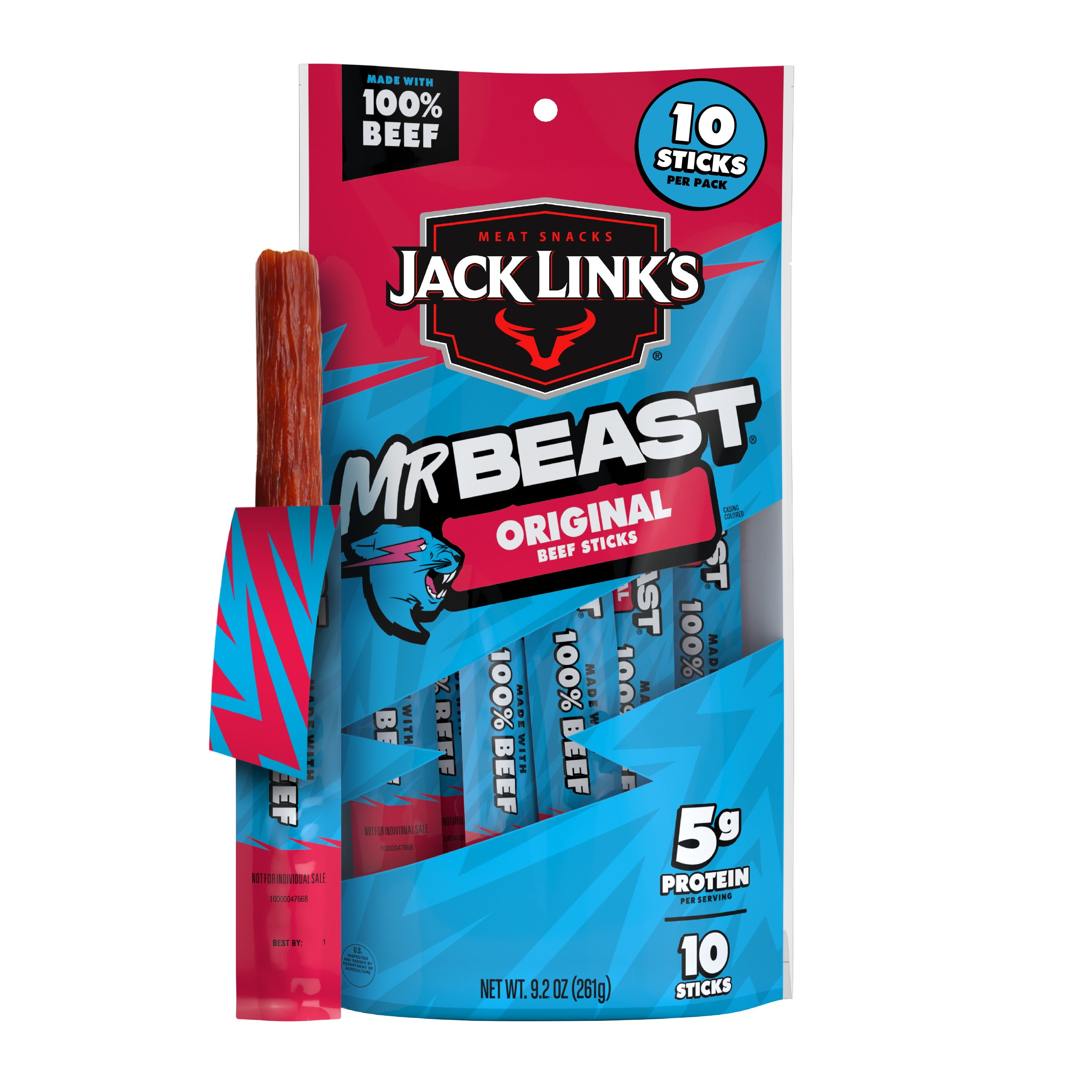 Jack Links x MrBeast Original Beef Sticks, 9.2 Ounce, 10 pack of .92 Ounce meat sticks