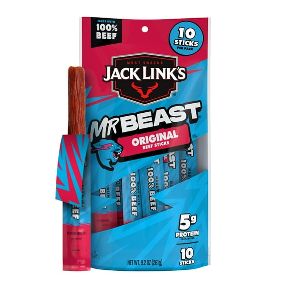 Jack Link’s x MrBeast Original Beef Sticks, 9.2 Ounce, 10 pack of .92 Ounce meat sticks