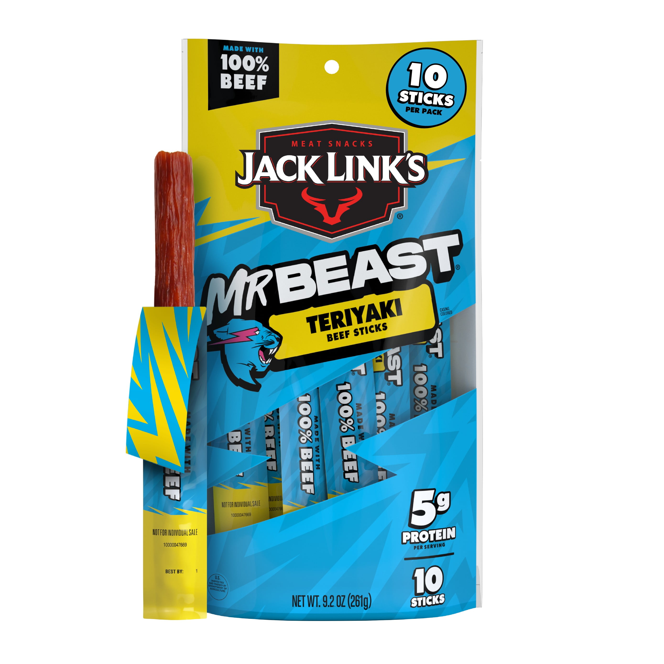 Jack Links x MrBeast Teriyaki Beef Sticks, 9.20 Ounce, 10 count of .92 Ounce meat sticks