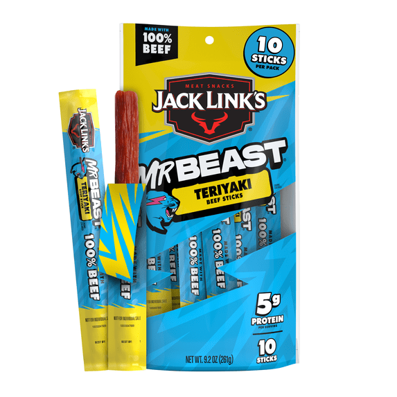 Jack Link’s x MrBeast Teriyaki Beef Sticks, 9.20 Ounce, 10 count of .92 Ounce meat sticks