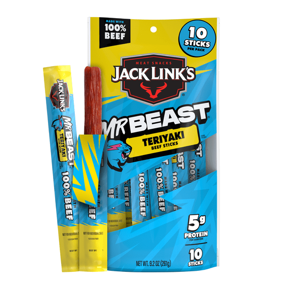 Jack Links x MrBeast Teriyaki Beef Sticks, 9.20 Ounce, 10 count of .92 Ounce meat sticks