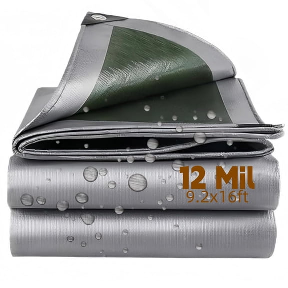 9.2x16ft Heavy Duty Waterproof Tarp,Furniture Waterproof Cover,12 Mil,PE with Grommets and Reinforced Edges Resistant Tear Emergency Tarp,Tarpaulin Cover for Car,Boat,Camping,Firewood,Pool Cover VT4