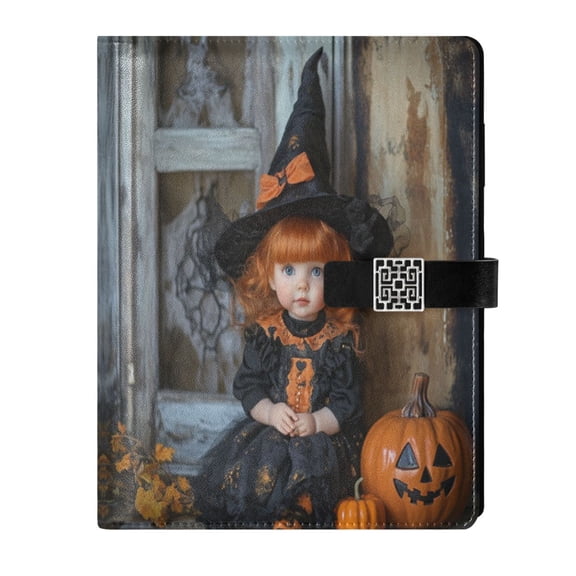 9.2x6.7 inch Leather Notebook 100 Sheets, Multi-Pocket Design & Pen Loop A Cute Little Halloween Doll Refillable Journal Organizer