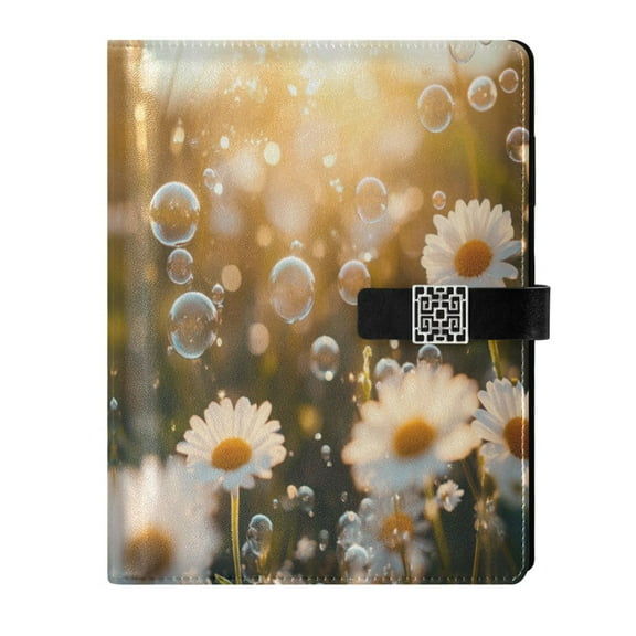 9.2x6.7 inch Leather Notebook 100 Sheets, Multi-Pocket Design & Pen Loop A Field Of Daisies Refillable Journal Organizer