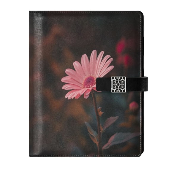 9.2x6.7 inch Leather Notebook 100 Sheets, Multi-Pocket Design & Pen Loop A Pink Daisy Flower Refillable Journal Organizer