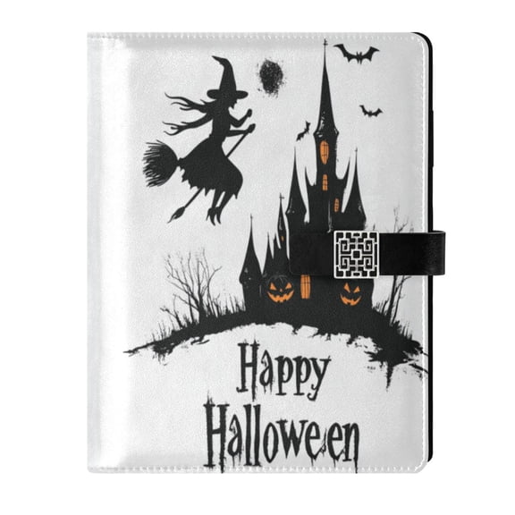 9.2x6.7 inch Leather Notebook 100 Sheets, Multi-Pocket Design & Pen Loop A Witch Flying on A Broom Refillable Journal Organizer