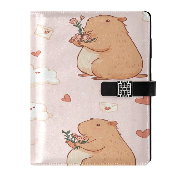 9.2x6.7 inch Leather Notebook 100 Sheets, Multi-Pocket Design & Pen Loop Adorable Capybaras in Love Refillable Journal Organizer