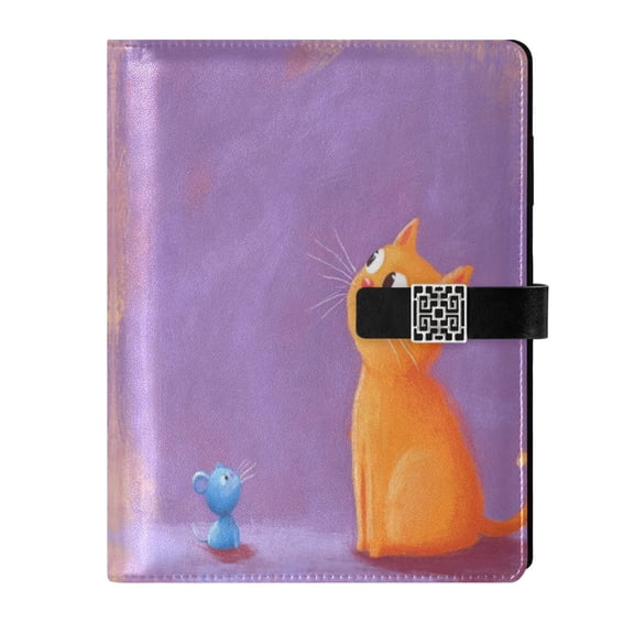 9.2x6.7 inch Leather Notebook 100 Sheets, Multi-Pocket Design & Pen Loop An Cat and A Mouse Refillable Journal Organizer