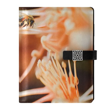 9.2x6.7 inch Leather Notebook 100 Sheets, Multi-Pocket Design & Pen Loop An Orange Flower Refillable Journal Organizer