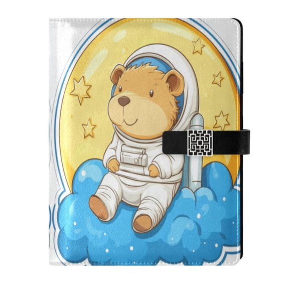 9.2x6.7 inch Leather Notebook 100 Sheets, Multi-Pocket Design & Pen Loop Astronaut Capibara Refillable Journal Organizer