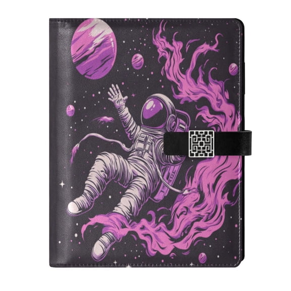 9.2x6.7 inch Leather Notebook 100 Sheets, Multi-Pocket Design & Pen Loop Astronauts Surrounded by Smoke Refillable Journal Organizer