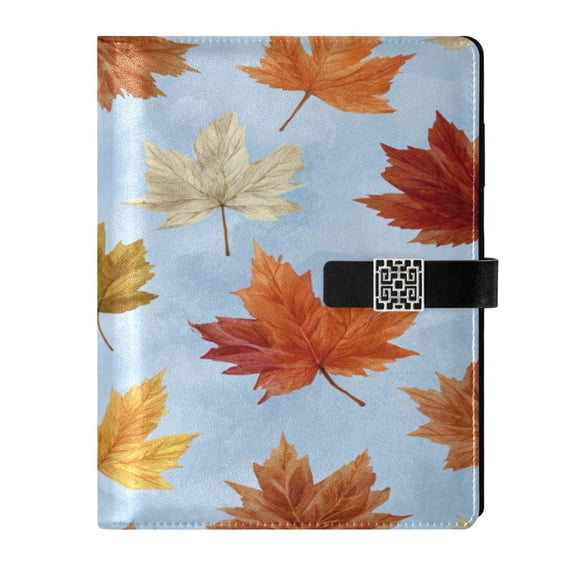 9.2x6.7 inch Leather Notebook 100 Sheets, Multi-Pocket Design & Pen Loop Autumn Maple Leaves Refillable Journal Organizer