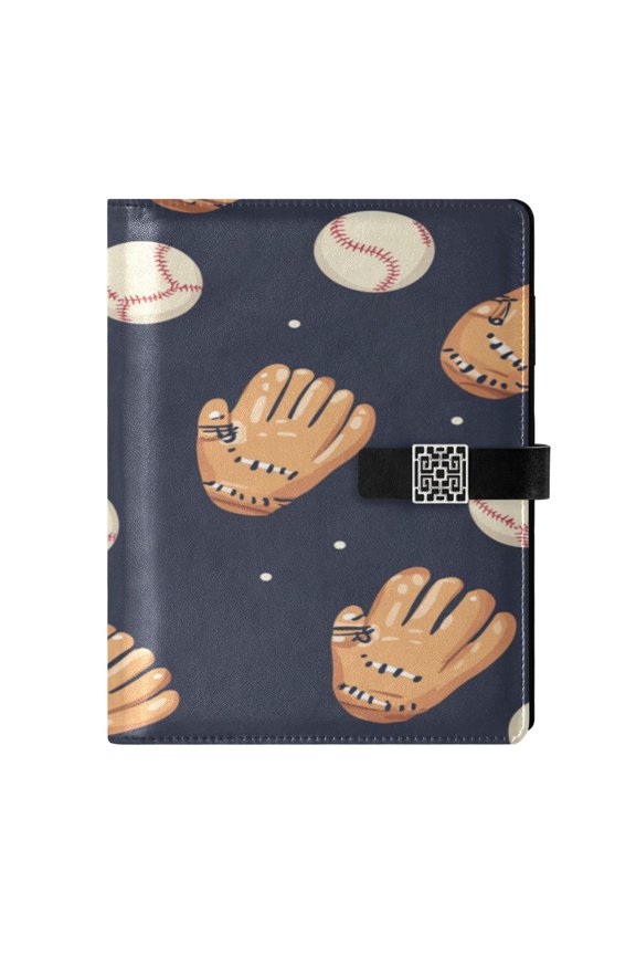 9.2x6.7 inch Leather Notebook 100 Sheets, Multi-Pocket Design & Pen Loop Baseball Gloves and Balls Pattern Refillable Journal Organizer